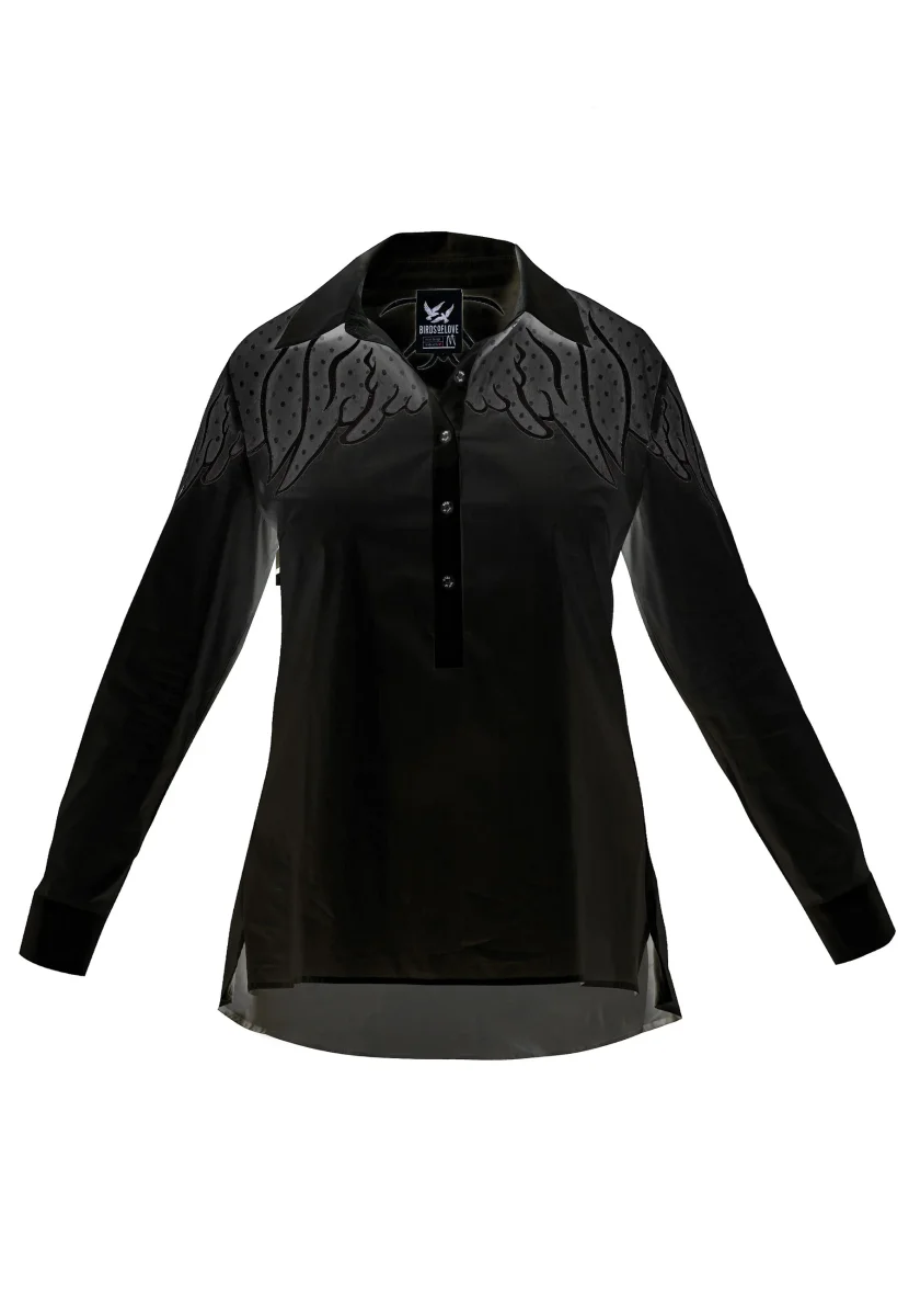 Elegante Hemdbluse ‚On the wings‘ mit Stehkragen | Klassische Damenbluse