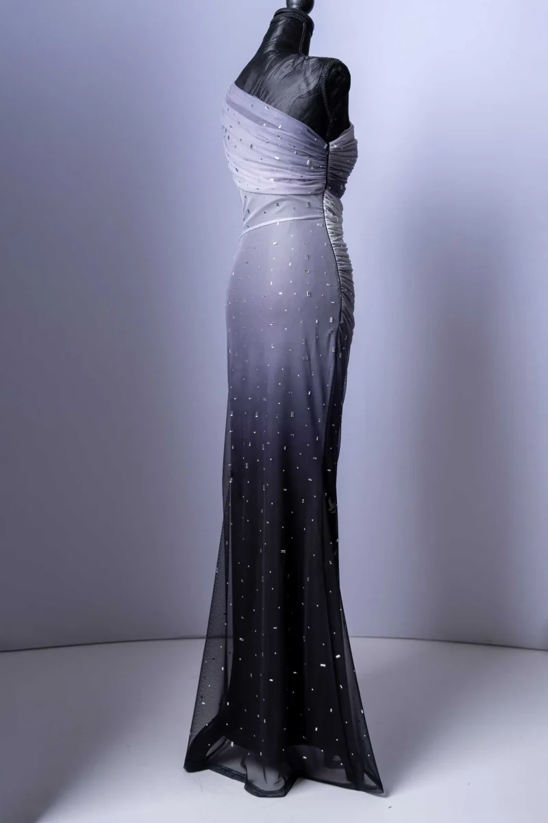 Elegantes Abendkleid | One-Shoulder-Design | Farbverlauf Grau-Schwarz