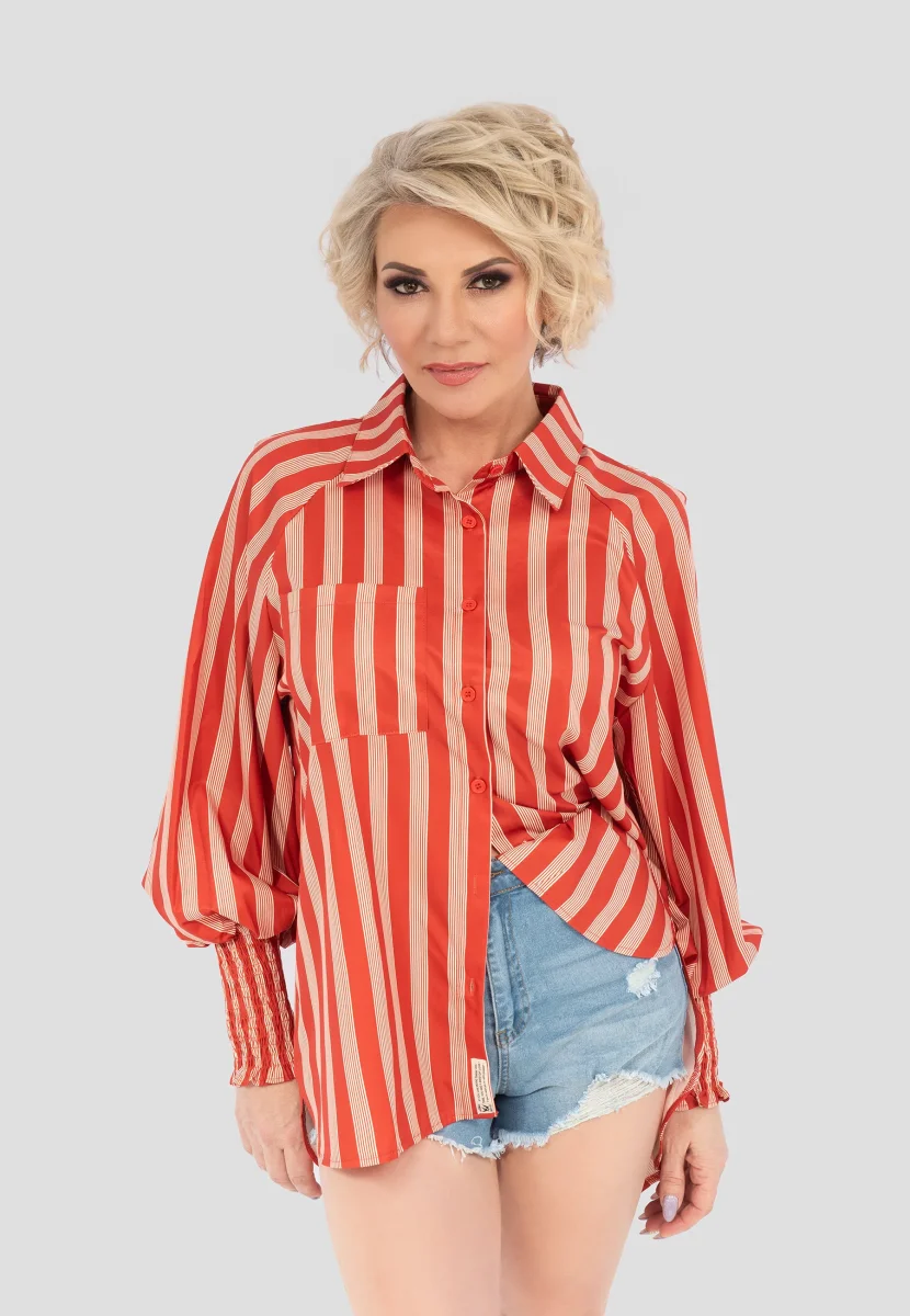 Oversize Gestreifte Hemdbluse in Brick – Elegante Langarmbluse für Damen